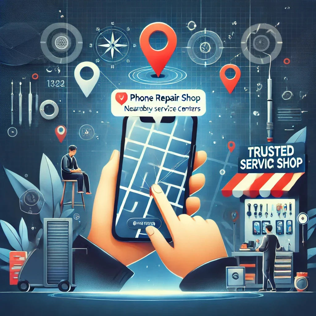 A person searching for classic car repair shops on a smartphone