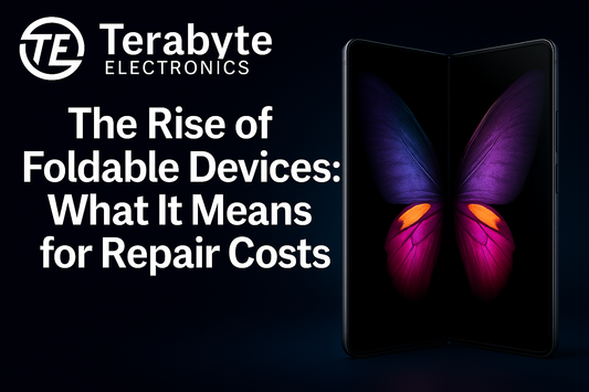 Foldable smartphone with butterfly display – Terabyte Electronics blog image for 'The Rise of Foldable Devices: What It Means for Repair Costs'.