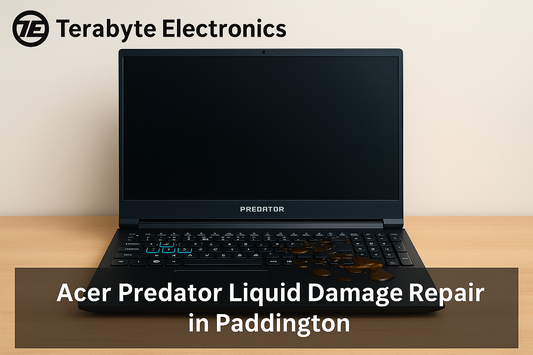 Acer Predator gaming laptop with liquid damage on keyboard – Terabyte Electronics repair service in Paddington