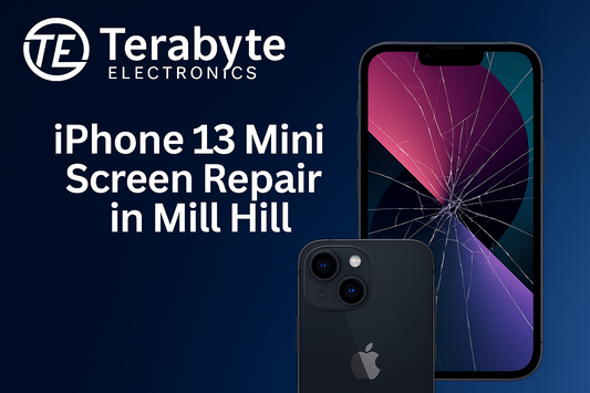 iPhone 13 Mini screen repair service in Mill Hill – fast and reliable cracked screen replacement at Terabyte Electronics.