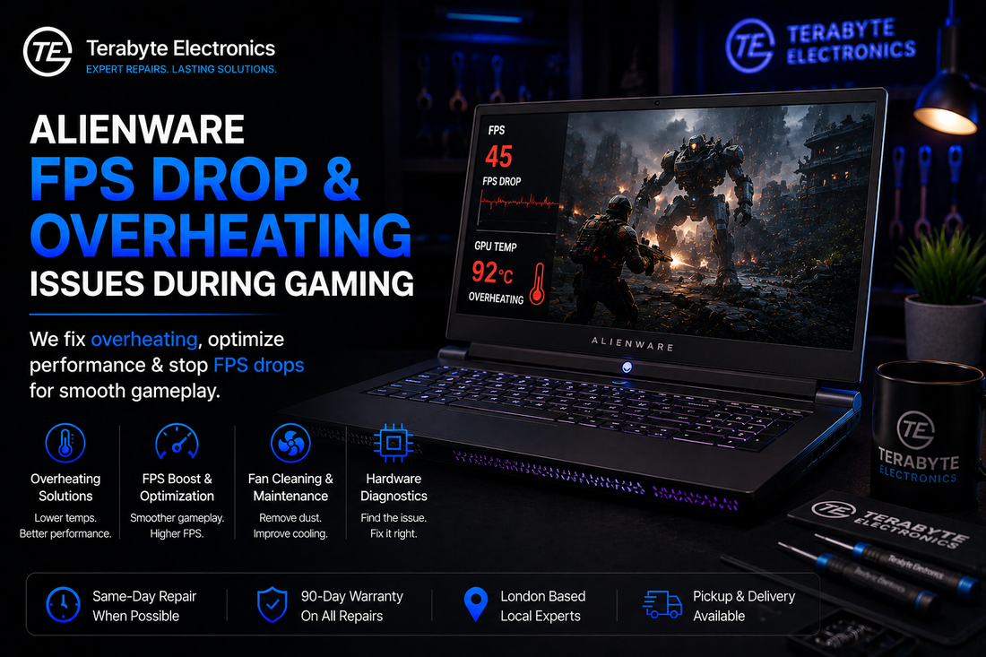 Alienware FPS drop repair near me in London, fixing gaming lag, overheating and thermal issues