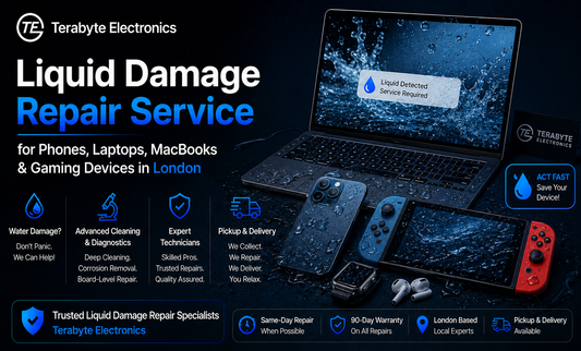 liquid damage repair in London for phones laptops MacBooks and gaming devices with doorstep pickup and delivery