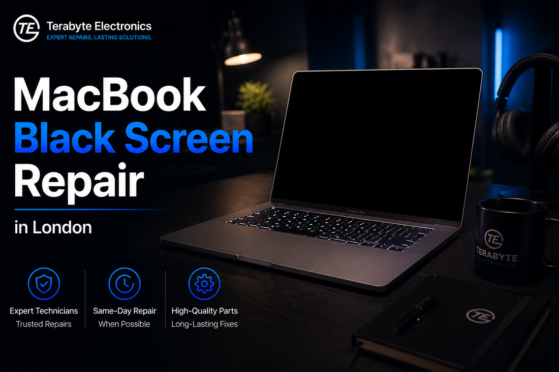 MacBook black screen repair near me in London fixing display and screen issues with pickup and delivery