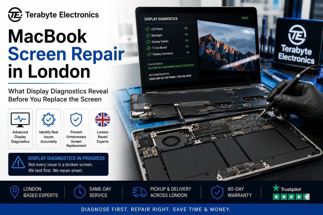 Microscopic logic board inspection and micro-soldering component repair for an Apple MacBook Pro workstation at a London electronics lab.