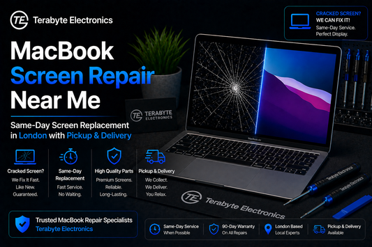 MacBook screen repair near me in London fixing cracked and damaged MacBook display with doorstep pickup and delivery