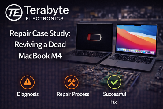MacBook M4 repair case study showing successful recovery of a dead laptop by Terabyte Electronics technicians