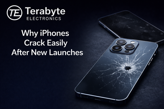 Cracked iPhone after new launch showing screen damage issues, expert iPhone repair insights by Terabyte Electronics London