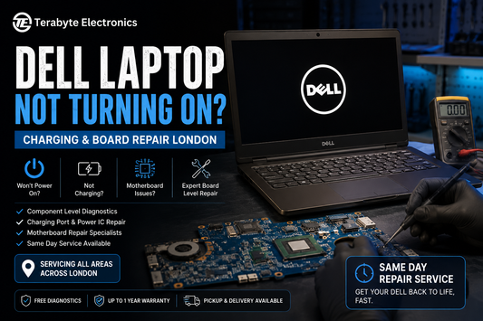 An electronics specialist using digital multimeters and precision tools to trace input voltage rails on a Dell laptop motherboard circuit.