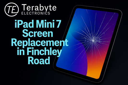 iPad Mini 7 screen replacement in Finchley Road – cracked tablet display with Terabyte Electronics repair branding