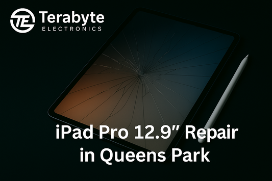 iPhone 14 Pro repair in St John’s Wood – Terabyte Electronics blog banner with iPhone close-up and repair service text overlay