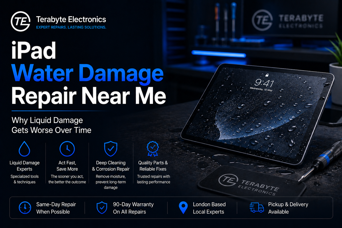 iPad water damage repair near me in London fixing liquid damage and internal tablet issues with pickup and delivery