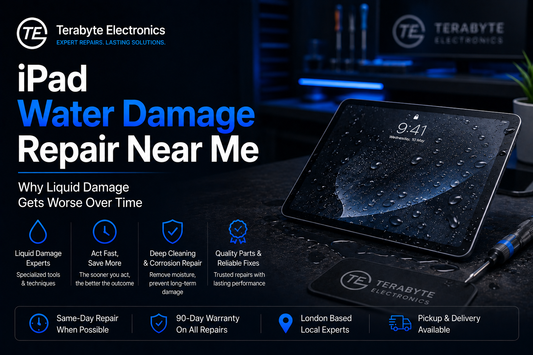 iPad water damage repair near me in London fixing liquid damage and internal tablet issues with pickup and delivery