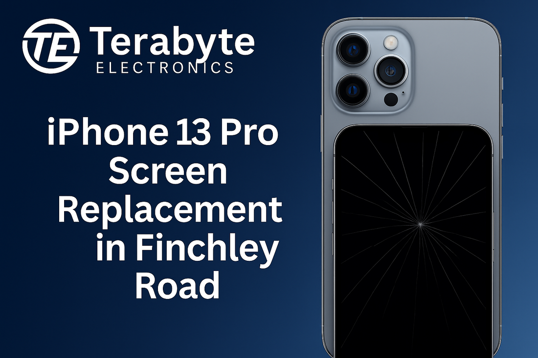 Terabyte Electronics – iPhone 13 Pro screen replacement service in Finchley Road with cracked display illustration