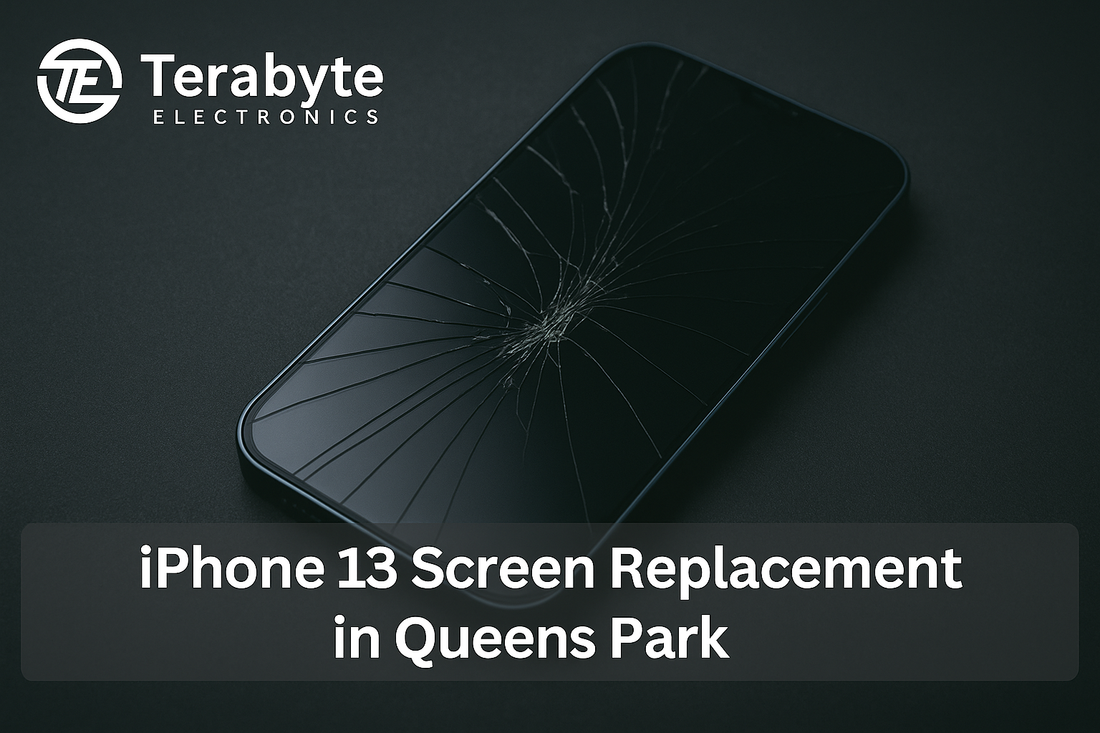iPhone 13 screen replacement in Queens Park by Terabyte Electronics – professional repair service for cracked or broken phone screens.