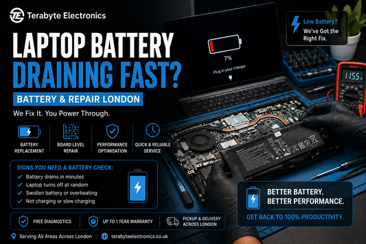 An electronics specialist using anti-static safety tools to carefully remove an internal battery module from an open laptop chassis.