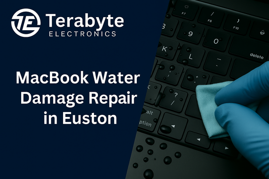 Terabyte Electronics – MacBook water damage repair service in Euston with expert technician cleaning liquid spills from keyboard