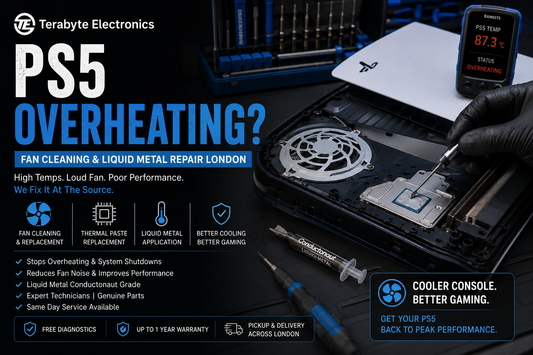 An electronics specialist using precision tools and laboratory lenses to safely re-pool and balance the liquid metal layer on a PlayStation 5 AMD processor.