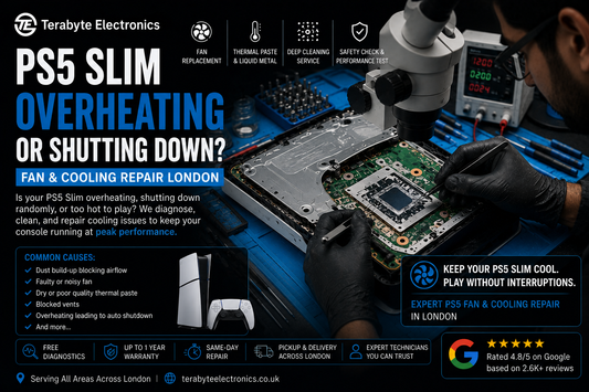 &nbsp;An electronics specialist using precision workshop tools to service the internal liquid metal thermal interface on a PS5 Slim motherboard.