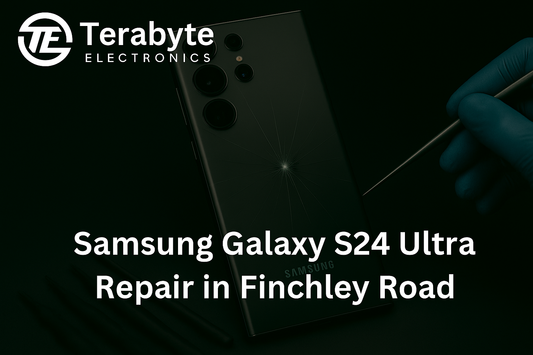 Terabyte Electronics – Samsung Galaxy S24 Ultra repair service in Finchley Road with cracked phone screen being fixed by technician