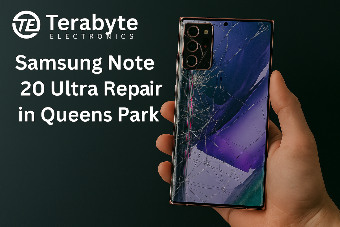 Samsung Note 20 Ultra screen repair in Queens Park by Terabyte Electronics – expert cracked display replacement service.